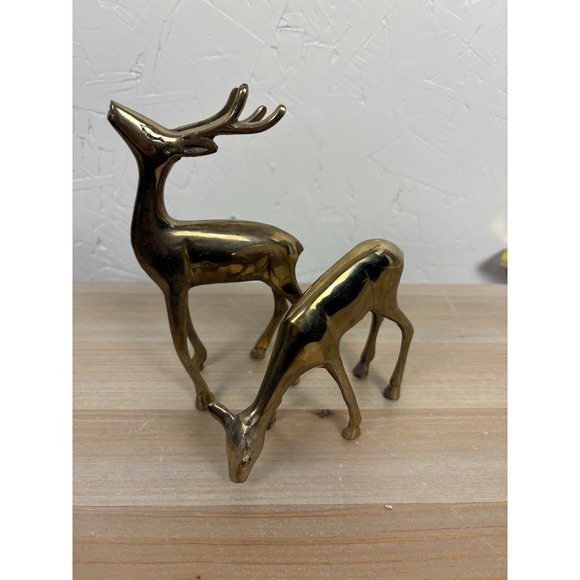 Vintage Brass Stylized Deer Pair Figurines Stag & Doe MCM Collectible Decor - Picture 5 of 6